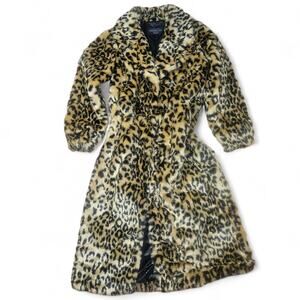 DONNA SALYERS FABULOUS FURS Leopard Faux Fur Long Coat Womens S Glam Luxury Chic